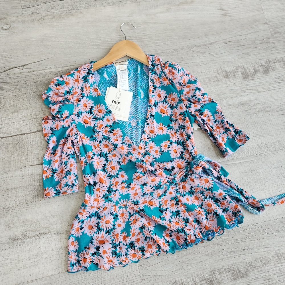 Diane Von Furstemberg Siera Reversible Mesh Topin Small Vintage Daisies Pink - Picture 14 of 15